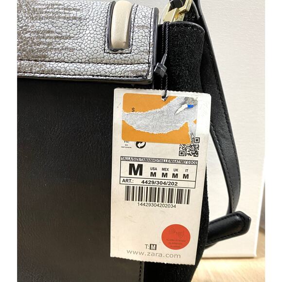 Zara Basics Black Shoulder Bag with Fold Over Flap Gray and Taupe NEW - Picture 4 of 8